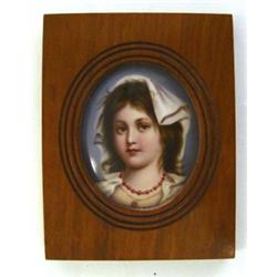 Framed oval Continental porcelain portrait …