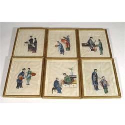 Set of six Japanese silk prints of servants…