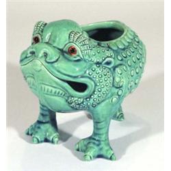 Turquoise glazed Burmantofts frog vase with…