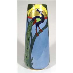 Art Nouveau slender pottery vase, hand pain…