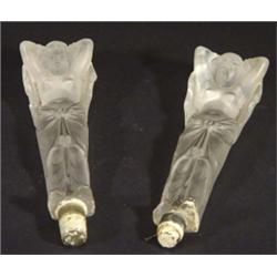 Pair of frosted Art Nouveau glass scantily …