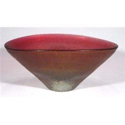 Cranberry to clear acid etched Art glass bo…