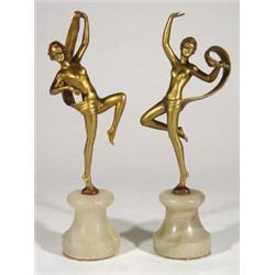 Pair of Art Deco gilt metal scantily clad d…