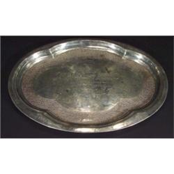 Oval Art Nouveau silver presentation tray, …