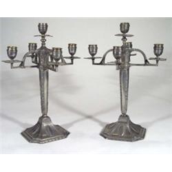 Pair of aesthetic pewter five branch candel…