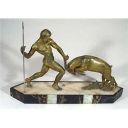 Art Deco spelter figure group of a gladiato…