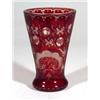 Image 1 : Ruby and clear Bohemian etched glass vase, …