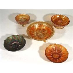 Green Carnival glass flower's head dish and…