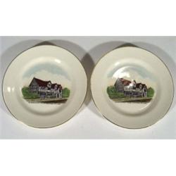 Two Goss saucers, hand coloured and transfe…