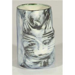 Carn pottery vase modelled as a cat, printe…