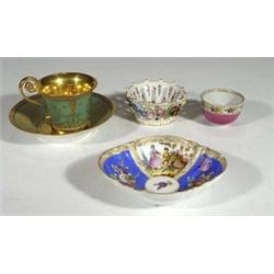 Continental green and gilt cabinet cup, sha…