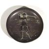 Image 1 : Circular copper dish cast with a golfer, re…