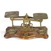 Image 1 : Set of brass postal scales with weights on …