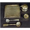 Image 1 : Silver cigarette case, two mustard spoons, …