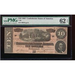 1864 $10 Confederate States of America Note PMG 62EPQ