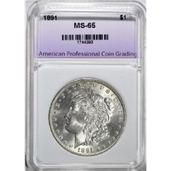 1891 $1 Morgan Silver Dollar Coin MS65