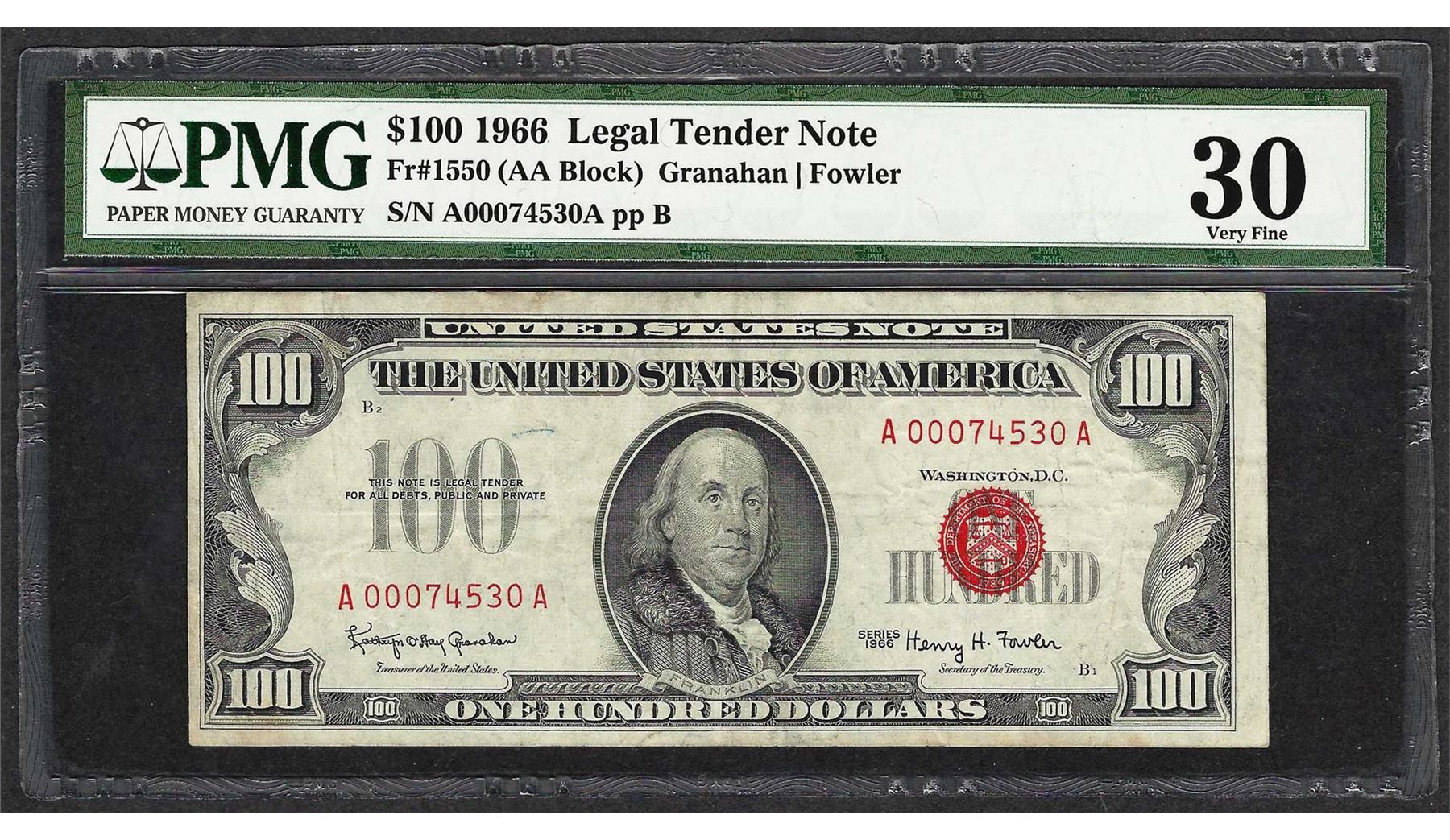 1966 $100 Legal Tender Note Fr.1550 PMG Very Fine 30