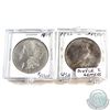 Image 1 : 1889 USA Morgan Dollar & 1922 Peace Dollar in Cardboard 2x2s and Hard Plastic Cases. 2pcs