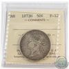 Image 1 : 50-cent 1872H ICCS Certified F-12. Unique S/S in word 'CENTS'.In