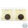 Image 1 : 1-cent 1862 N.S x2 (G-6 & VG-8). Both coins ICCS Certified.