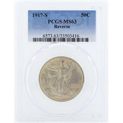 1917-S Walking Liberty Half Dollar Coin PCGS MS63 Reverse