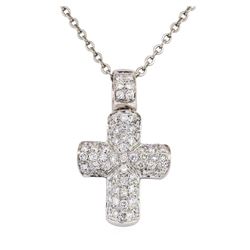 1.00 ctw Diamond Cross Pendant with Chain - 18KT White Gold and Stainless Steel