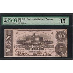 1862 $10 Confederate States of America Note T-52 PMG Choice Very Fine 35