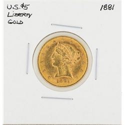 1881 $5 Liberty Head Half Eagle Gold Coin