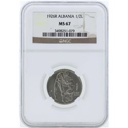 1926R Albania 1/2 Leku Coin NGC MS67