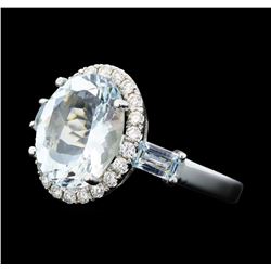 4.50 ctw Aquamarine and Diamond Ring - 18KT White Gold