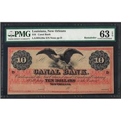 1800's $10 Canal Bank Obsolete Note PMG Choice Uncirculated 63EPQ