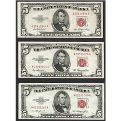 Lot of (3) 1953 $5 Legal Tender Notes