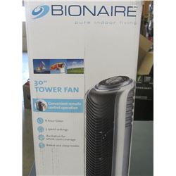 Bionair 30 inch Tower Fan / 8 hr timer/3 speed / oscillation & sleep settings