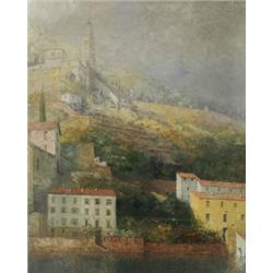 Háry Gyula (1864-1946): Tengerparti részlet templommal