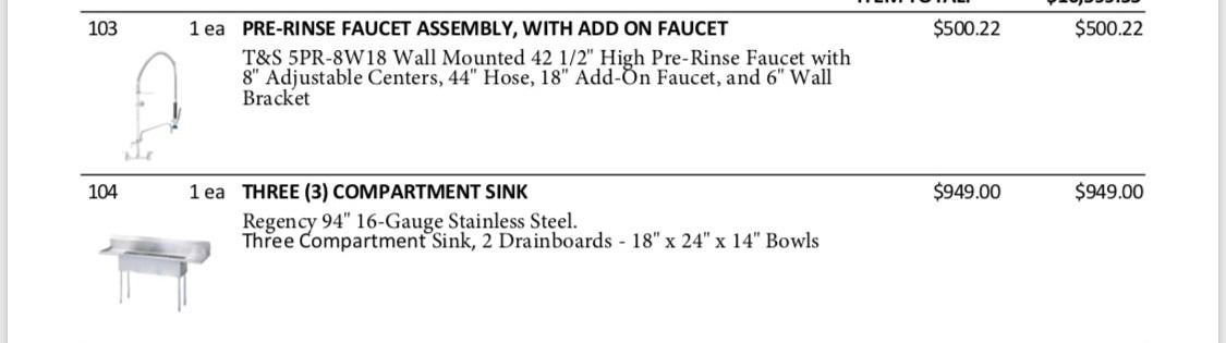3 Compartment Sink W Pre Rinse Faucet Assembly T S 5pr 8w18