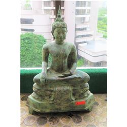 Thai Bronze Seated Buddha, Sukhotai Style, 38" H, Verde Gris Patina
