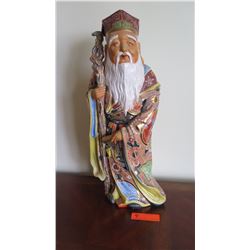 Japanese Porcelain Jurojin Figure (Deity w/Staff), 23.5" H, Polychromed Finish