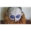 Image 2 : African Dance Mask, Polychromed Wood w/ Raffia & Shell Collar, 22" H (wood split)