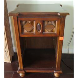 Balinese Wooden Night Stand w/Carved Reeded Diamond Accents, Approx. 27" H