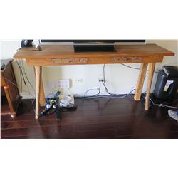 Rustic Carved Wooden Balinese Console Table w/ Relief Carved Drawers, 71" L x 17 3/4" W x 35" H