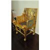 Image 11 : Painted Gilt Wooden Egyptian Revival Chair, Reproduction, Inlaid Woven Seat, 25" x 22" x 41"