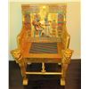 Image 1 : Painted Gilt Wooden Egyptian Revival Chair, Reproduction, Inlaid Woven Seat, 25" x 22" x 41"