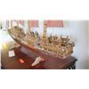 Image 21 : Large Wooden Ship Model, Used as Movie Prop, 4-Masted Ship w/ Rigging, Approx. 58" L, 38" H, Aged Co