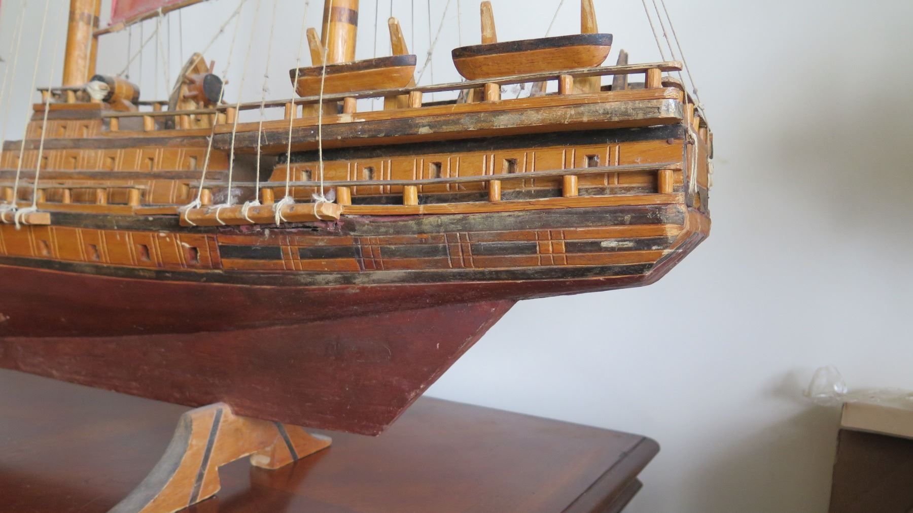 Large Wooden Ship Model, Used as Movie Prop, 4-Masted Ship w/ Rigging ...