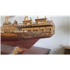 Image 22 : Large Wooden Ship Model, Used as Movie Prop, 4-Masted Ship w/ Rigging, Approx. 58" L, 38" H, Aged Co