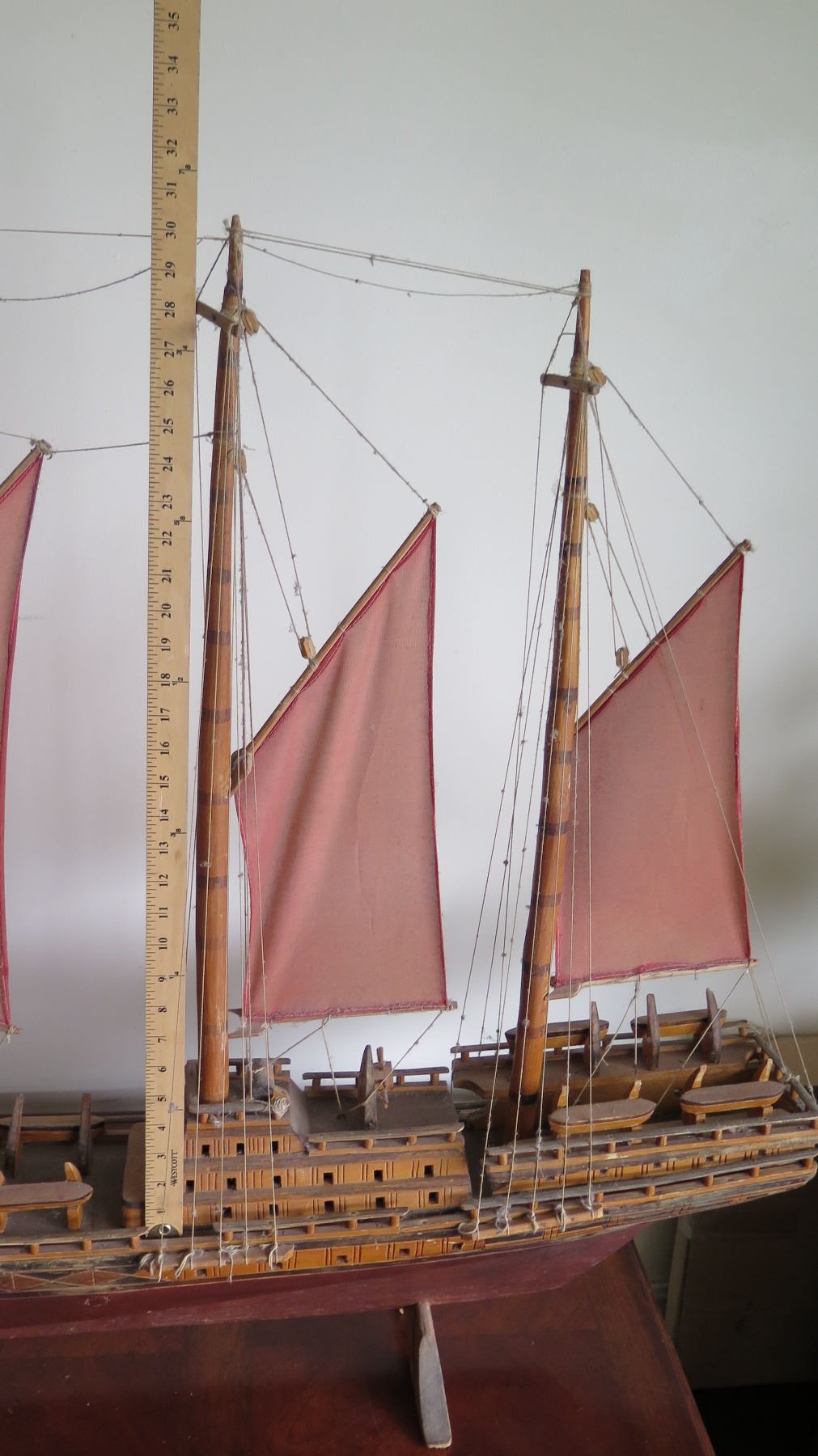 Large Wooden Ship Model, Used as Movie Prop, 4-Masted Ship w/ Rigging ...
