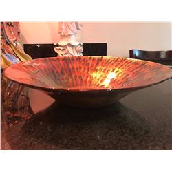 Painted Iridescent Glass Bowl, Approx. 15.5" Dia.