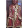 Image 3 : Tall Red Lacquered Carved Wood Standing Buddha w/Mirror Glass Applique, 66" H