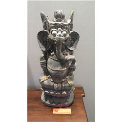 Painted Carved Wooden Ganesh (Hindu Elephant Deity) Approx. 16" H, wood split