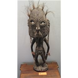 New Guinea Polychromed Carved Wood Figurine w/ Seashell Eyes 26" H